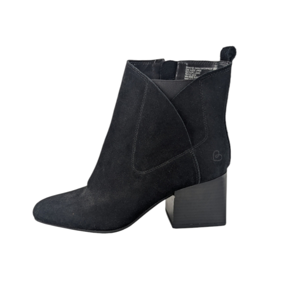 NWOB Blondo USA Sanaa Waterproof Bootie Size 8 Black Suede Leather Heeled Boot